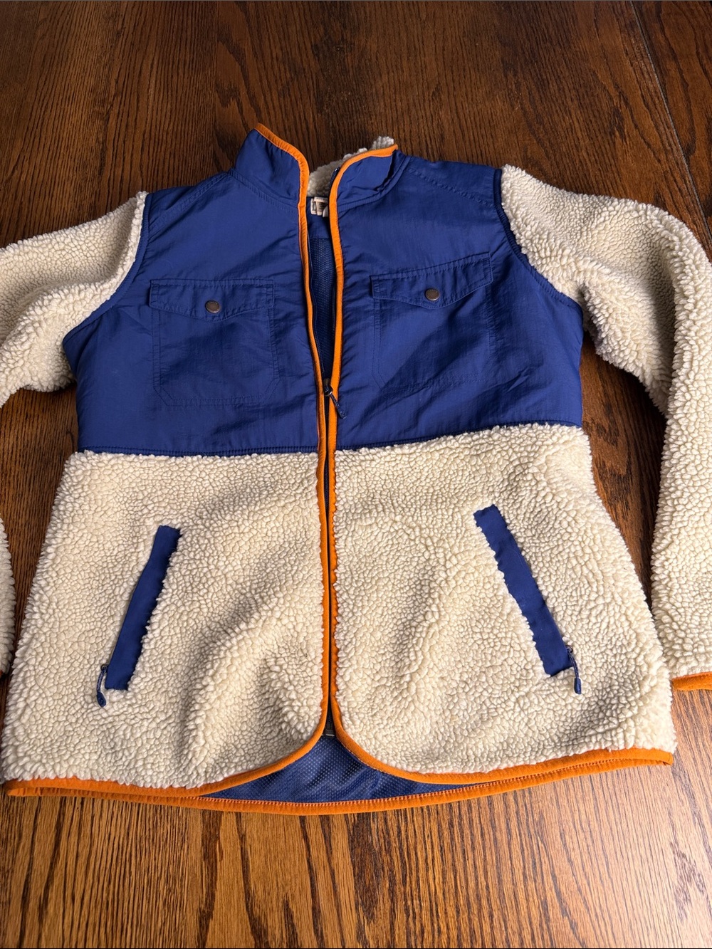 Women’s Duluth Trading Burley Sherpa Fleece Jacket Cream Blue  M